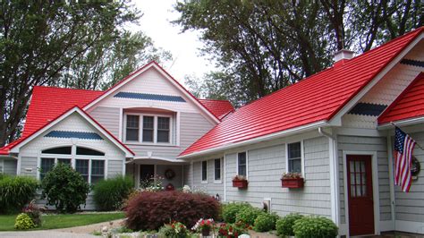 show how metal roofing red by mrs looks on houses|red metal roof colors.